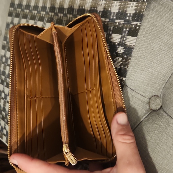 Coach Long Zippered Accordion Wallet, Tan Monogram and Leather - Picture 11 of 16